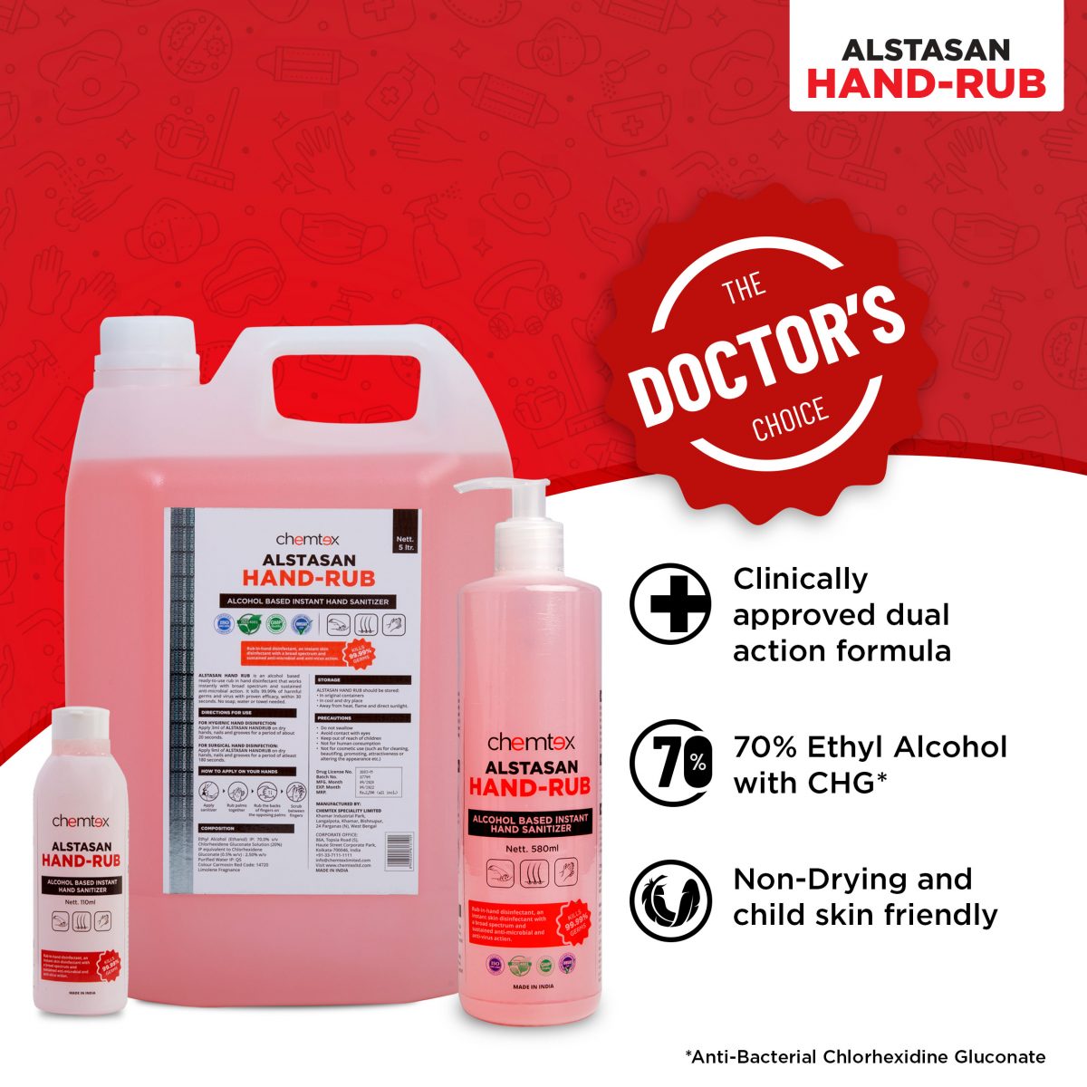 Chemtex Alstasan Hand Rub (Alcohol based Hand Sanitizer) - 5L Jar (Pack of 4) - Image 2