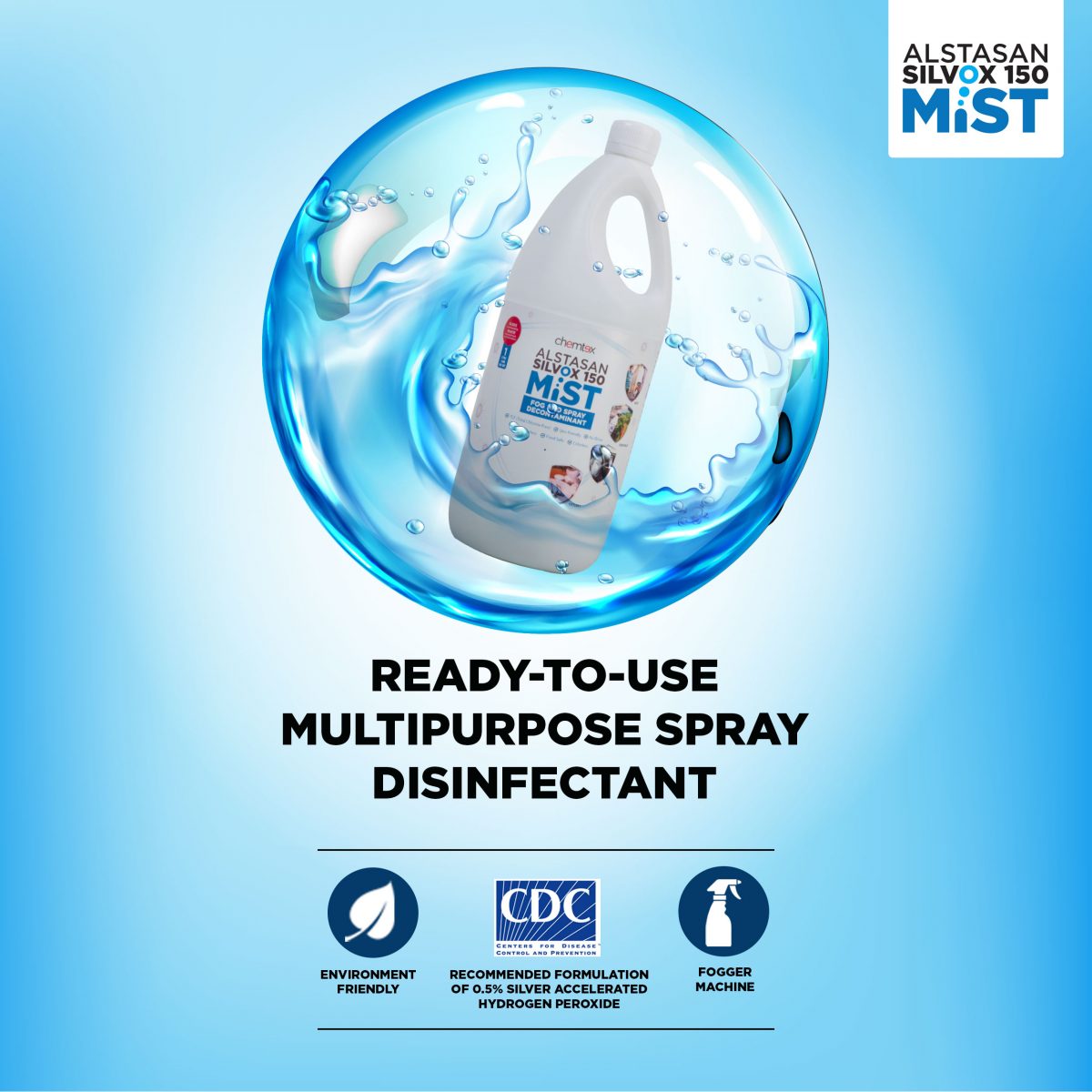 Chemtex Alstasan Silvox 150 MiST - Multi Purpose Disinfectant - 1L Bottle (Pack of 6 with Trigger Spray) - Image 2